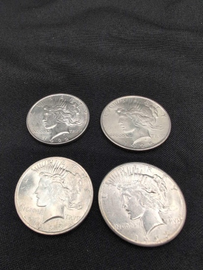 (4) Peace Silver Dollars Gem BU 1922, 23, 23, 25