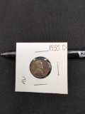 1955d Lincoln head Penny, MS65 rainbow toned