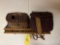 wooden shelf and 2 fishing creels