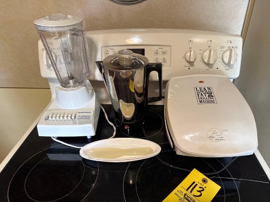 Hamilton Beach blender, coffee pot, grill machine