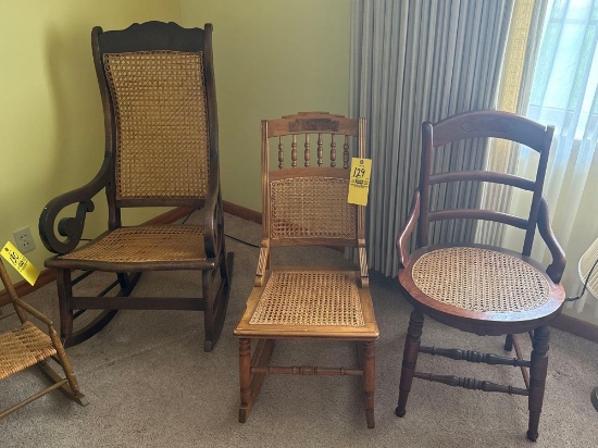 (3) came woven chairs, 2 are rockers