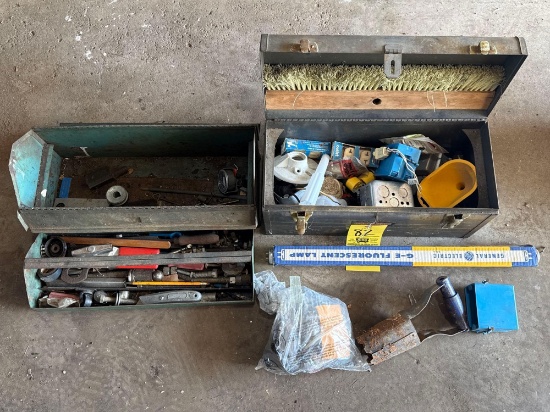 Craftsman tool box, Waterloo tool box, assorted tools and electric supplies