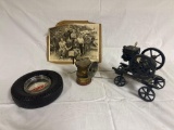 Carbide Miners lamp, McCormick Deering model hit and miss engine, Firestone ash tray, old miners