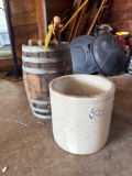 Wood keg, stoneware crock with star
