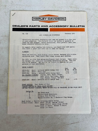 Harley Davidson 1965 Dealers Parts and Accessories Bulletin, 1965 Advertising Sportswear