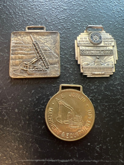 (3) Vintage Watch Fobs - 1,000 Hours Hydraulic Backhoe Operator Medal, 19th Annual American Legion