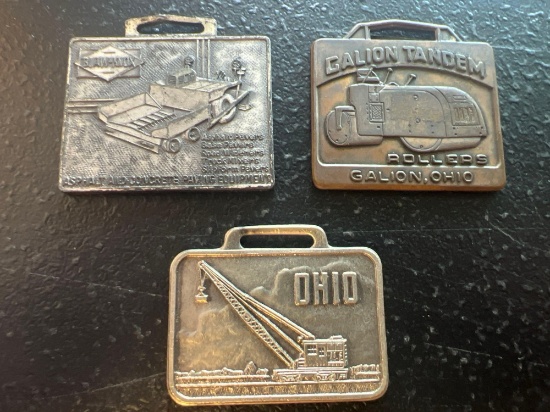 (3) Vintage Watch Fobs - Galion Tandem Rollers, Blaw-Knox Asphalt & Concrete Paving, & Ohio