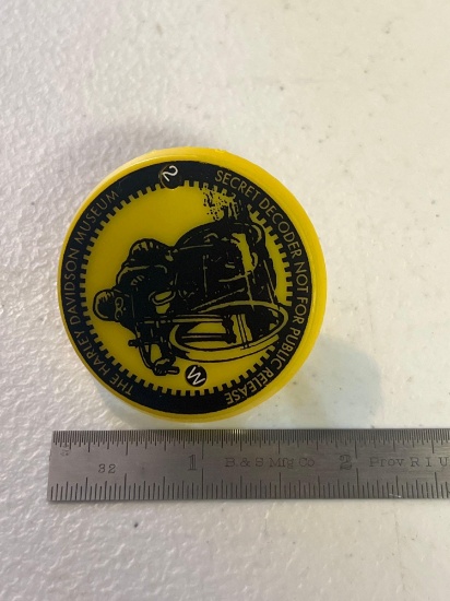 Very Rare Harley Davidson Museum Secret Decoder Ring, Not for Public Release