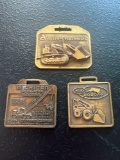 (3) Vintage Watch Fobs - Allis Chalmers Excavator, Melroe Bobcat, & Michigan Excavator Cranes