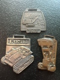 (3) Vintage Watch Fobs - Euclid TC-12, Bucyrus Erie W.T. Walsh Equipment Co., & Caterpillar