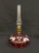 Early Cranberry Hand Painted with Flowers Oil Lamp