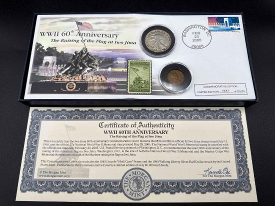 WW2 60th Anniversary The Raising of the Flag at Iwo Jima Commemorative Cover & Coins