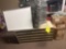 desk organizer, whiteboard and coat hangers