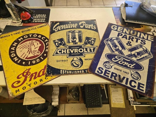 Ford , Chevy and Indian Motorcycle Signs