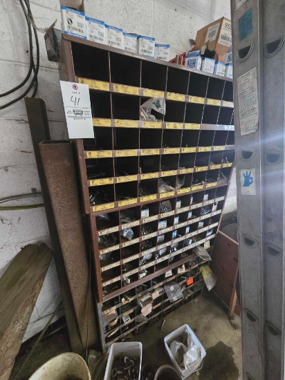 Steel Pigeon hole bolt bin assort new bolt stock, washers and nuts