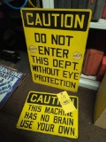 Vintage metal Caution signs, From Hankins