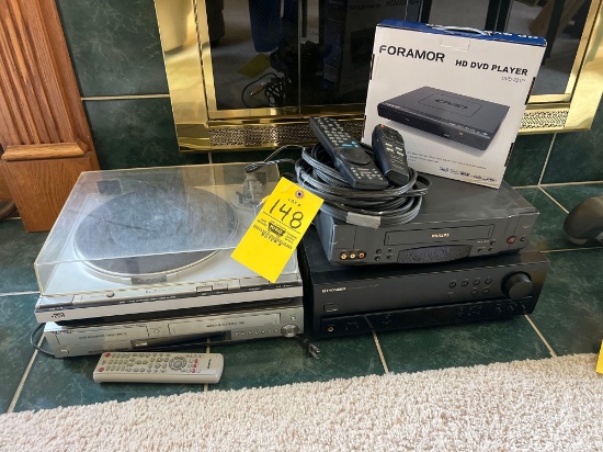 JVC Turn Table, Samsung and Philips VHS Player, Pioneer Stereo