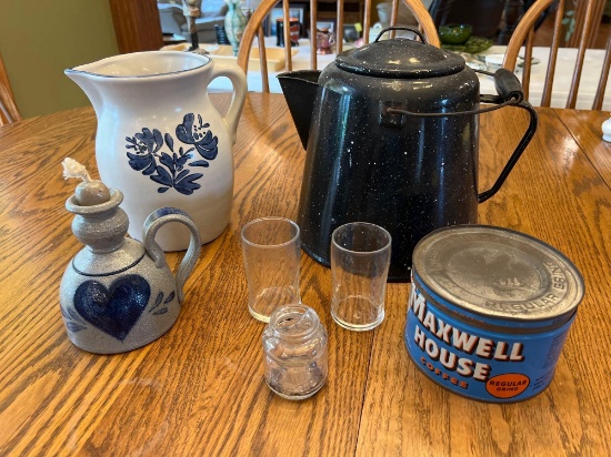 Graniteware, Maxwell Coffee Can, Glasses, Pottery