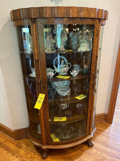 Vintage Curved Glass Cabinet with Claw Feet