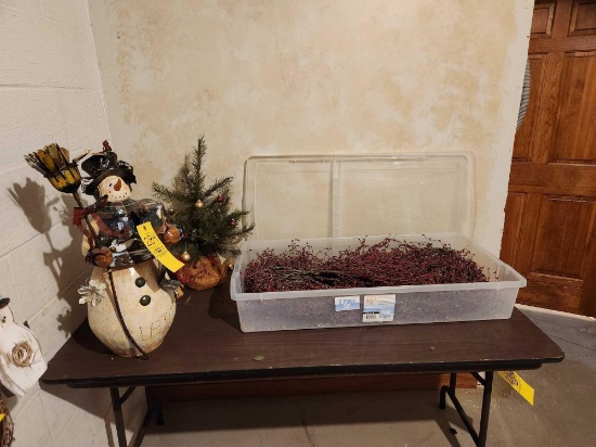 Snowman, Small Christmas Tree, Holly Decor