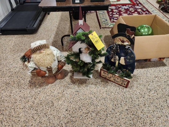 Christmas Decor, Santa, Snowman, Birdhouse
