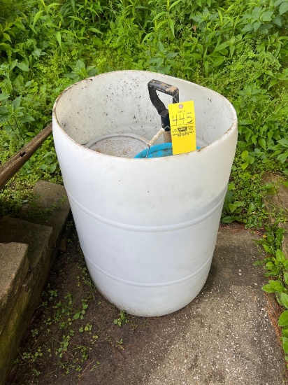 Plastic Barrel with Shovel and Potting Soil