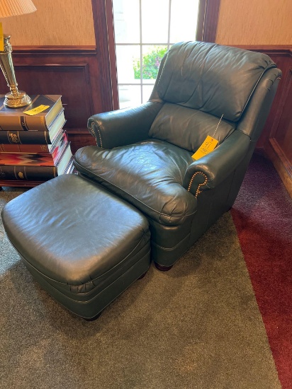 Green Leather Chair with Ottoman