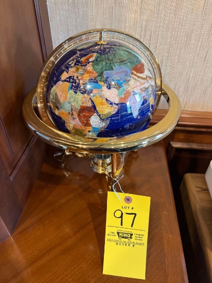 Vintage Gemstone Globe on Brass Base