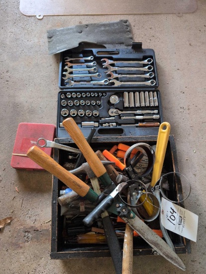 Assorted hand tools, socket and wrench set