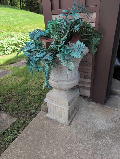Pair of cement 2 piece planter urns