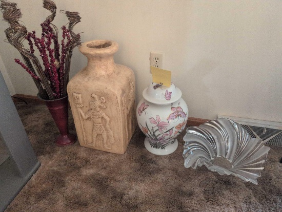 Glass center bowl, vases and Modern decor