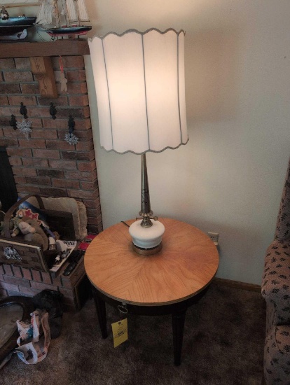 MCM table lamp with round lamp table with drawer
