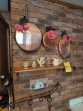 Antique milk bottles, copper kettle and pans, decor items