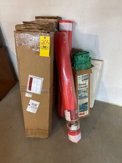 large assortment of nice wood flooring, floor muffler, canopy