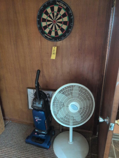 Hoover vac, pedestal fan, dart board
