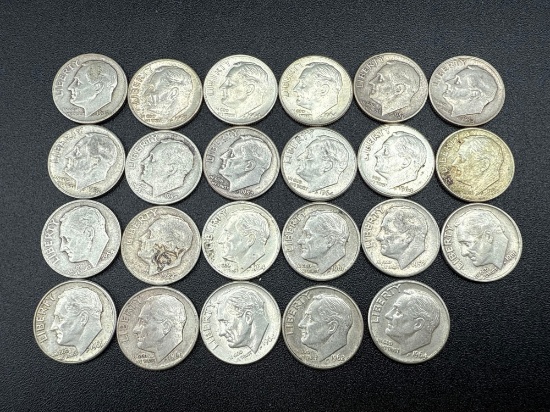 Silver Roosevelt Dimes Assorted Dates bid x 23
