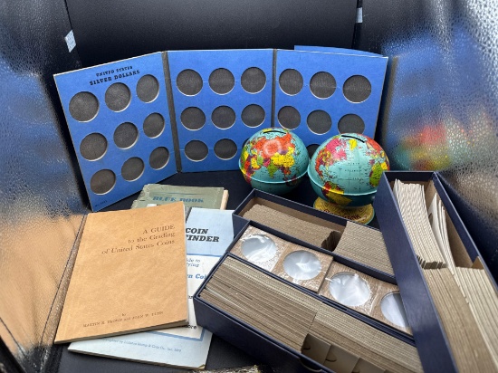 Metal Globe Coin Banks, Coin Collectors Books, 2x2 Coin Holders