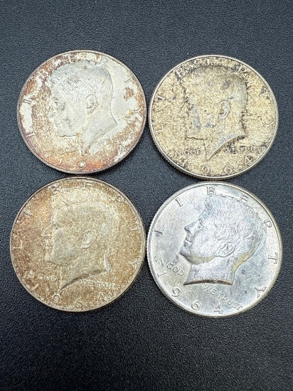 1964 Kennedy 90% Silver Half Dollars bid x 4