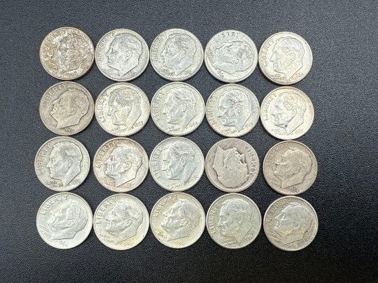 Silver Roosevelt Dimes Assorted Dates bid x 20