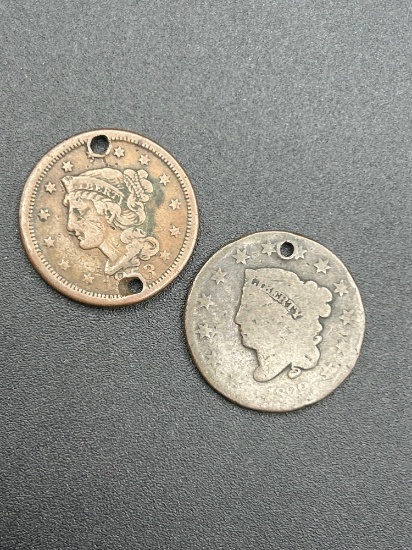 1829 and 1853 Large cents - drilled