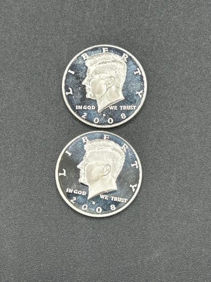 (2) 2008 Silver Proof Half Dollars D-cam