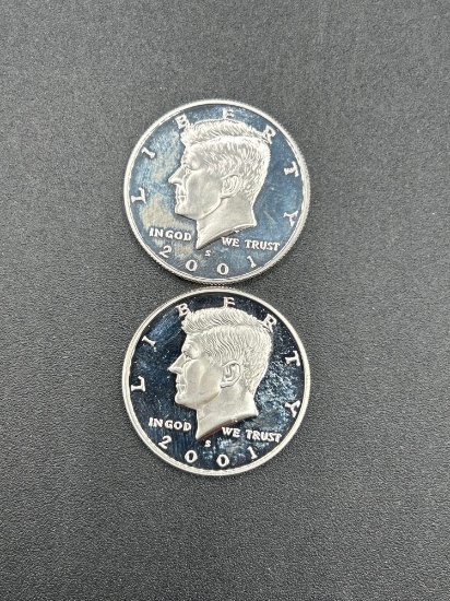 (2) 2001 Silver Proof Half Dollars d-cam