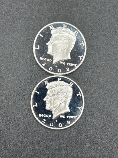 (2) 2008 Silver Proof Half Dollars d-cam