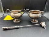 Sterling Silver Creamer, Sugar, and Sterling Handle Candle Snuffer