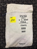 50$ U.S Mint Philadelphia 1977 Lincon head cents, still sewn shut