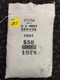 50$ U.S. Mint Denver 1978 Lincon head cents, still sewn shut