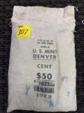 U.S. Mint 1973 Denver Lincoln head cent, still sewn shut