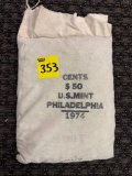 50$ U.S. Mint 1974 Philadelphia Lincoln head cent, still sewn shut