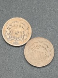 (2) 1864 2 cent pieces
