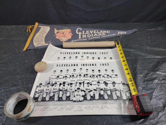 2 1952 Cleveland Indians Team Photos 1954 Pennant w Names